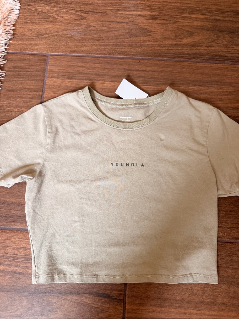 YoungLA Beige Logo Cropped T-Shirt Size Medium